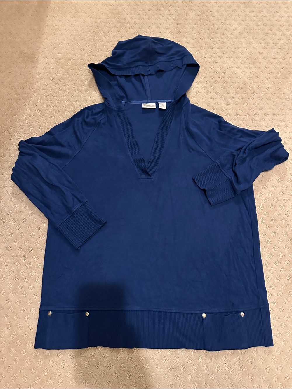 Chicos Zenergy Blue Hooded V-Neck Swearshirt.  Chicos Size 2
